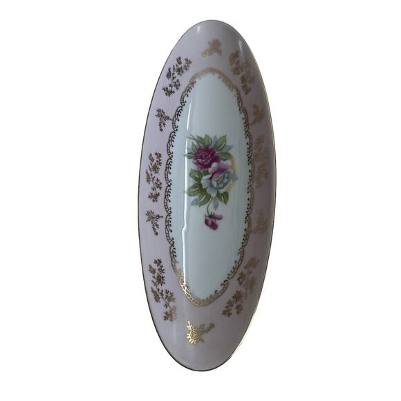 Porcelain Relish Celery Tray Dish Arnart 5th Ave Hand Painted Oval Dish VTG - Picture 2 of 7